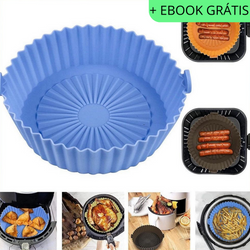 Kit com 6 Bandejas de silicone + Brinde 10 pçs Gancho parede de pressão+ Ebook com 150 receitas para Air Fryer