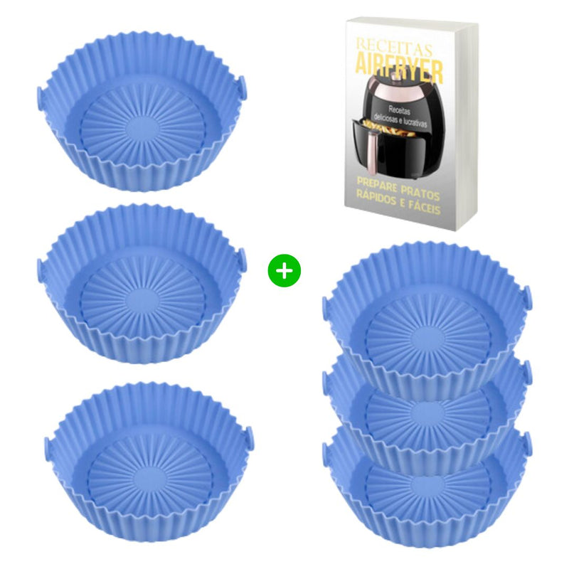 Kit com 6 Bandejas de silicone + Brinde 10 pçs Gancho parede de pressão+ Ebook com 150 receitas para Air Fryer