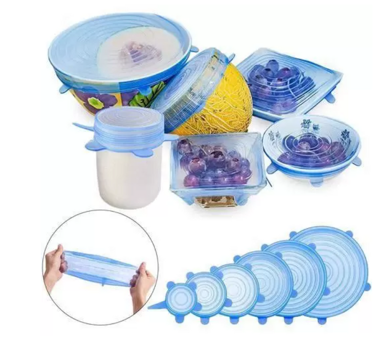 Compre 6 Leve 12 - Kit 12 Tampas de Silicone Reutilizável (VERSÃO PREMIUM IMPORTADA) - Super Elástico