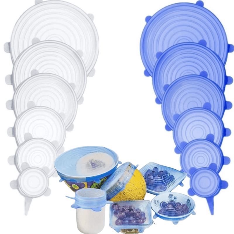 Compre 6 Leve 12 - Kit 12 Tampas de Silicone Reutilizável (VERSÃO PREMIUM IMPORTADA) - Super Elástico