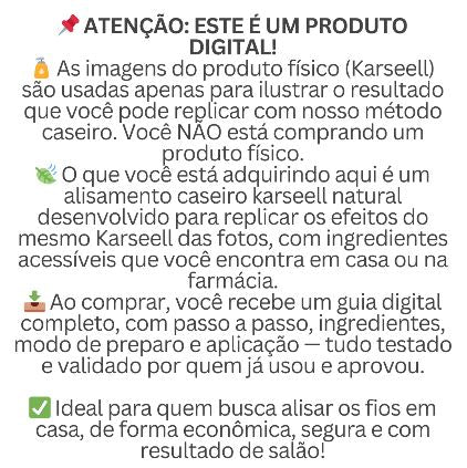 COMPRE 1 E LEVE 2 brindes - 500ml Óleo Karseell Alisante e Progressiva caseiro sem formol original - 10x liso Produto Digital / Preparo + Método,
