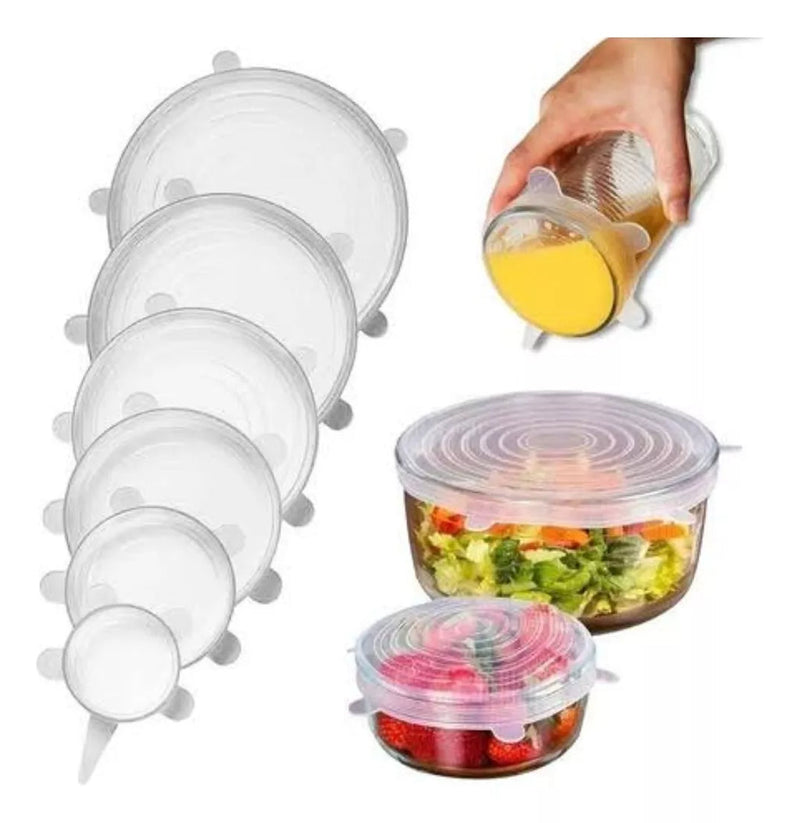 Compre 6 Leve 12 - Kit 12 Tampas de Silicone Reutilizável (VERSÃO PREMIUM IMPORTADA) - Super Elástico